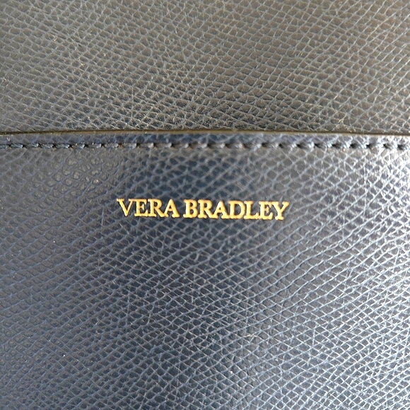 🩷SOLD💚 Vera Bradley Leather "Morgan" Black & Blue Trapeze 2-Way Bag | Rare - Picture 12 of 12